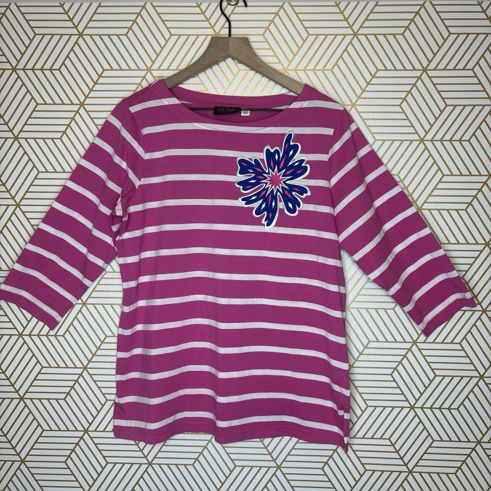 Bob Mackie Top Medium Tunic Wearable Art Pink Stripes Whimsy Embroidered Bright